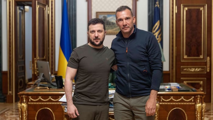 Andriy Shevchenko with Ukraine president Volodymyr Zelenskyy.